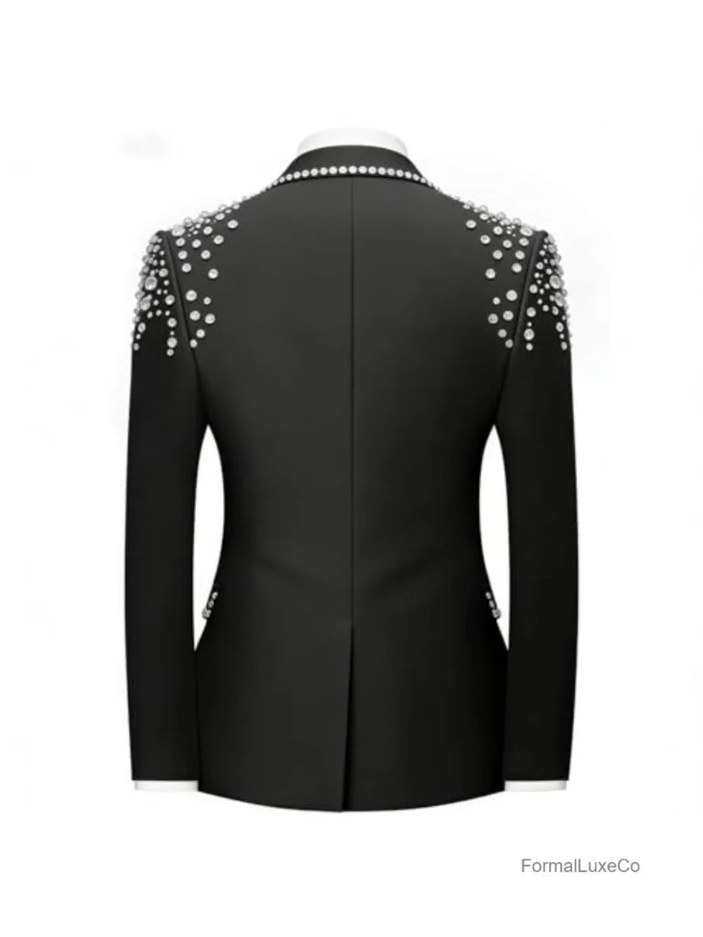 Men's 2PC Rhinestone Crystal Slim Fit Suit Set Wedding Prom